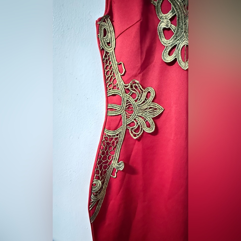 Elegant Red and Gold Floral Dress - Picture 11 of 13